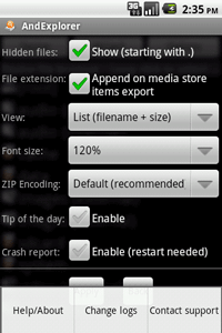 File Manager options